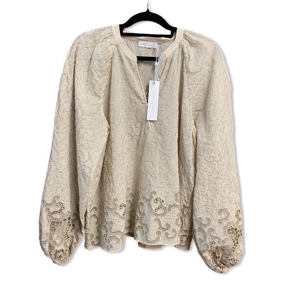 Jonathan Simkhai 
Jaid Embroidered Eyelet Blouse Cream Lace top $495 Sz L - Picture 6 of 15
